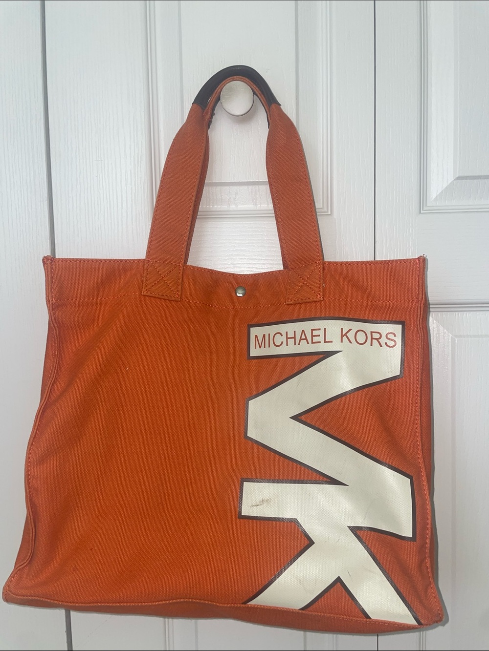 Michael Kors Orange Canvas Messenger Tote with Bold MK Logo